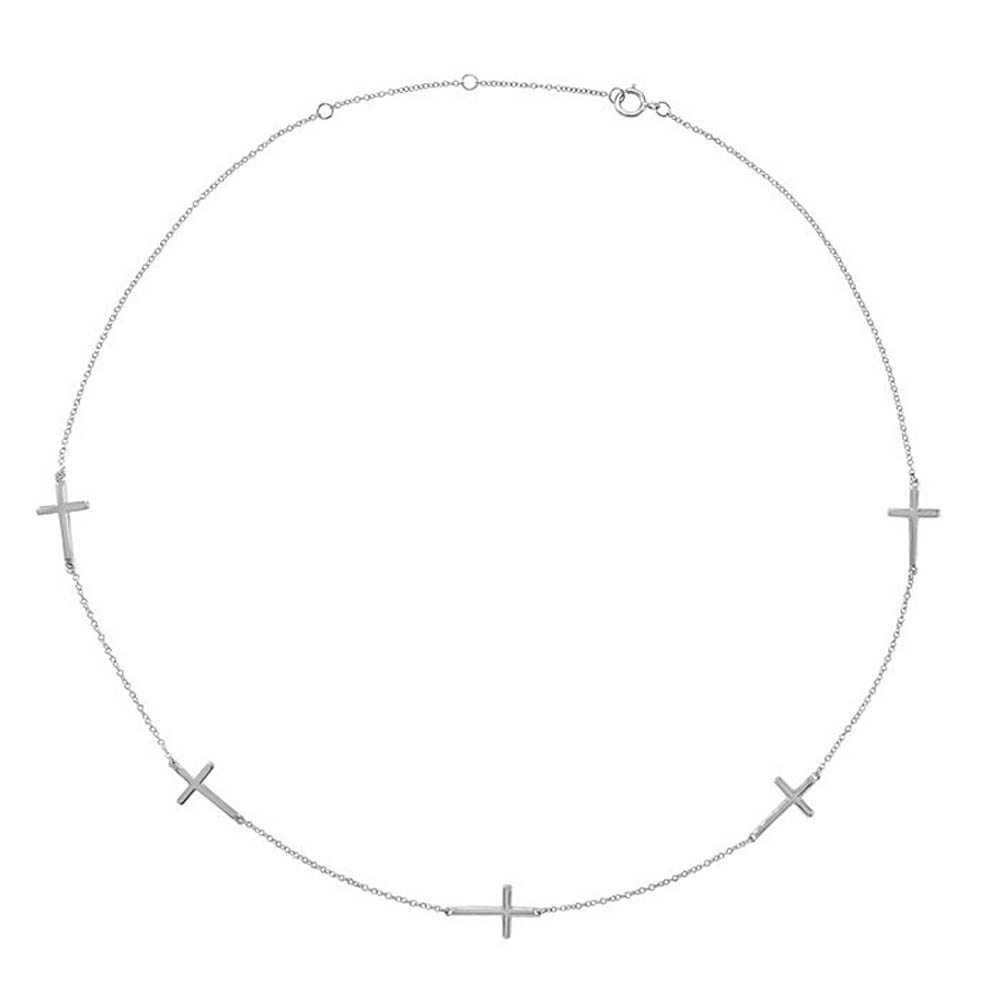14k White Gold 5 Station Cross Adjustable Necklace, Inch