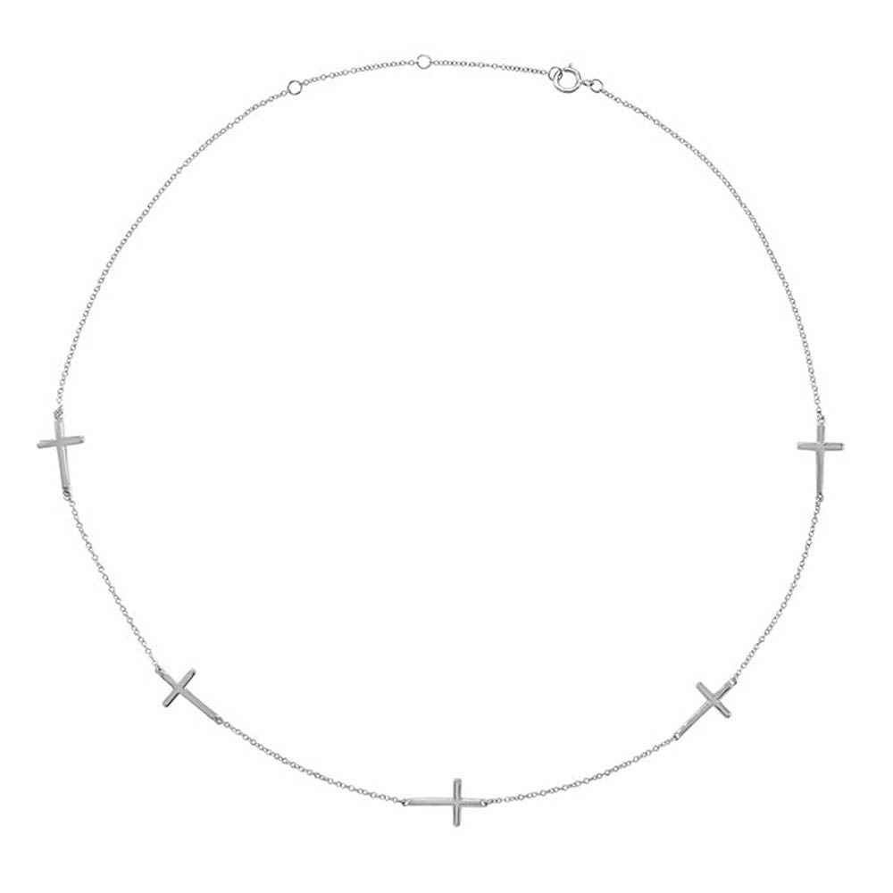 14k White Gold 3 Station Cross Adjustable Necklace, Inch