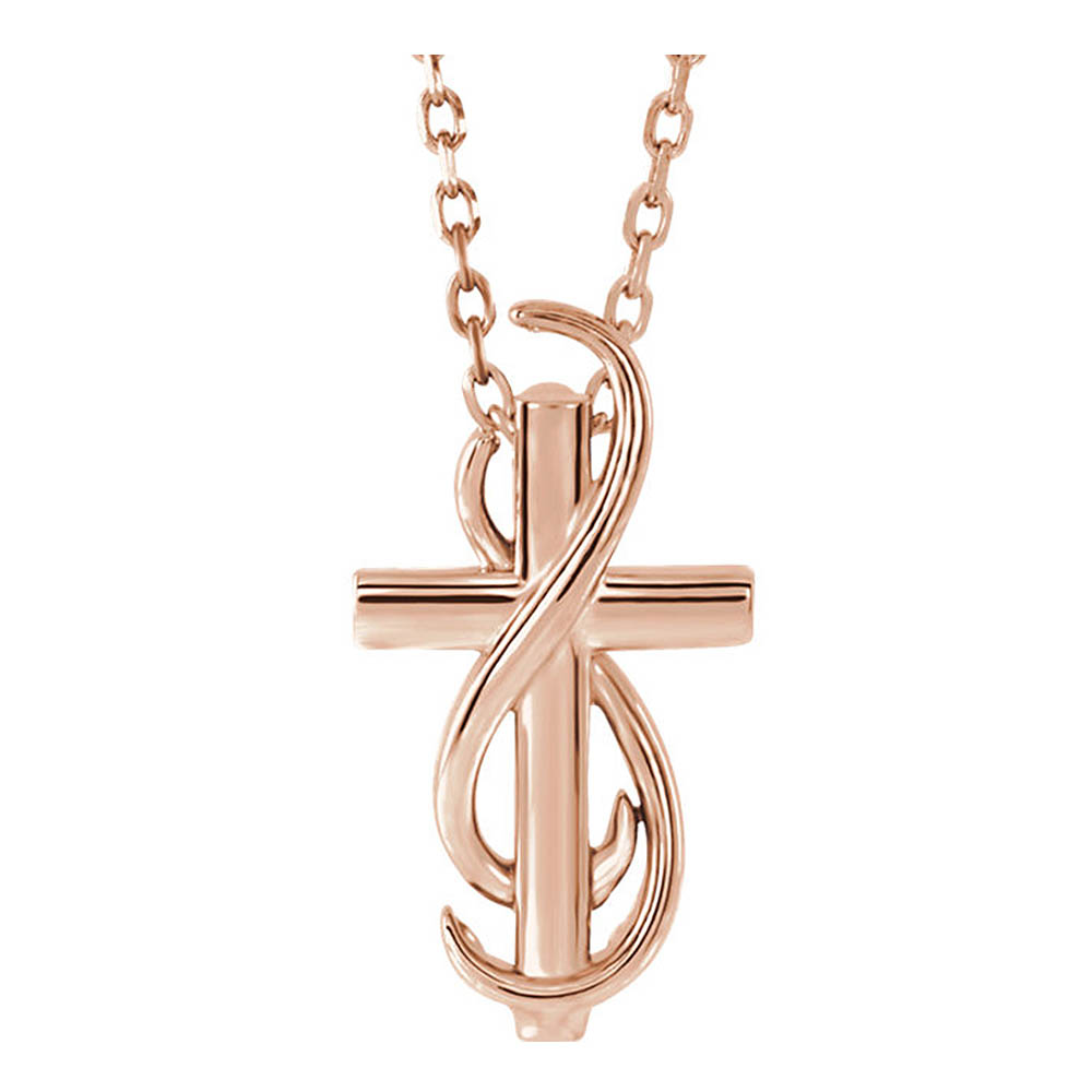 14k White, Yellow or Rose Gold Infinity Cross Necklace, Inch