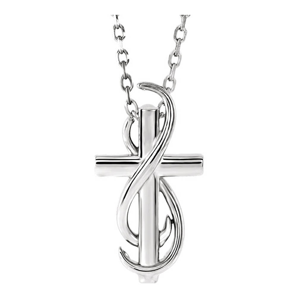 14k White Gold Infinity Cross Necklace, Inch