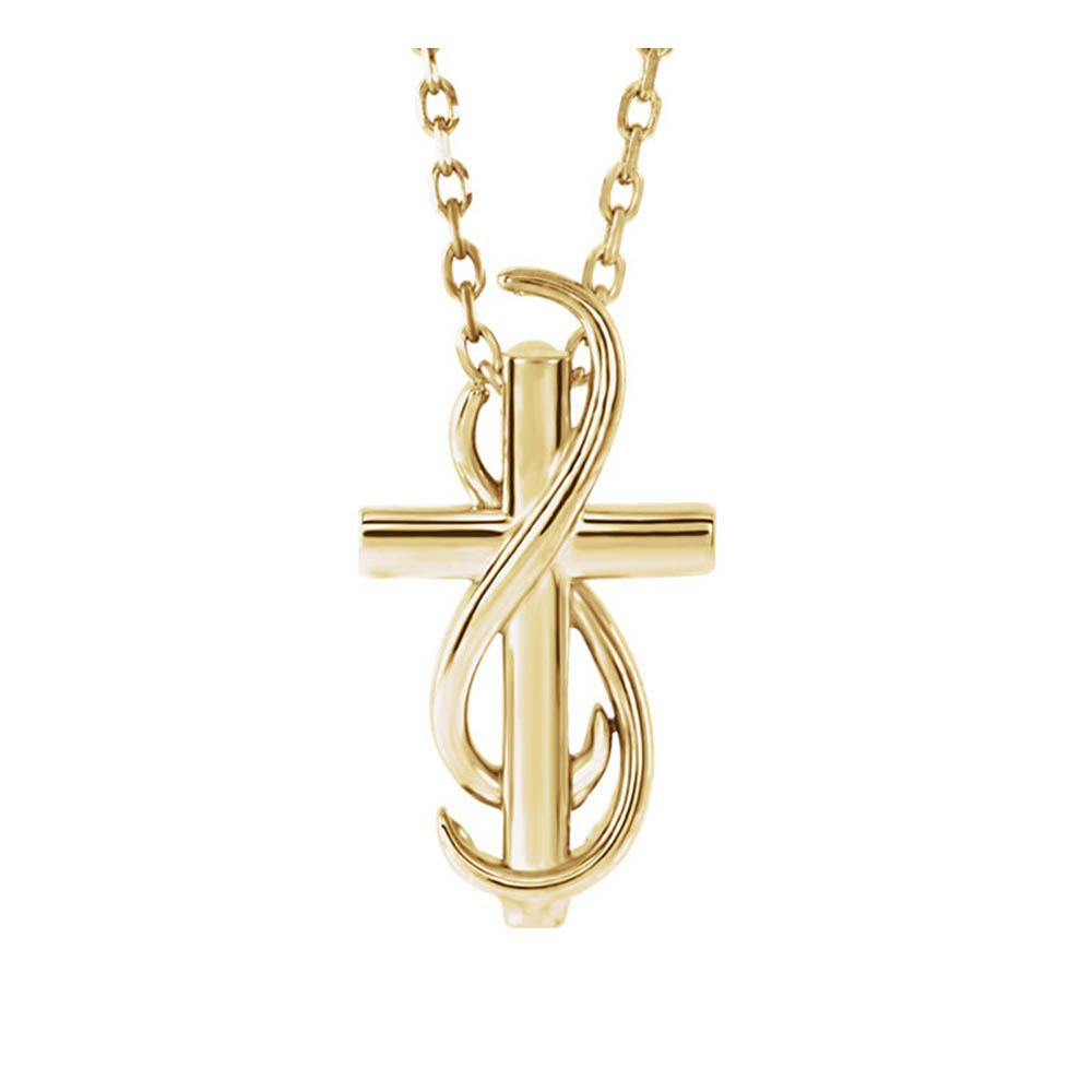 14k Yellow Gold Infinity Cross Necklace, Inch