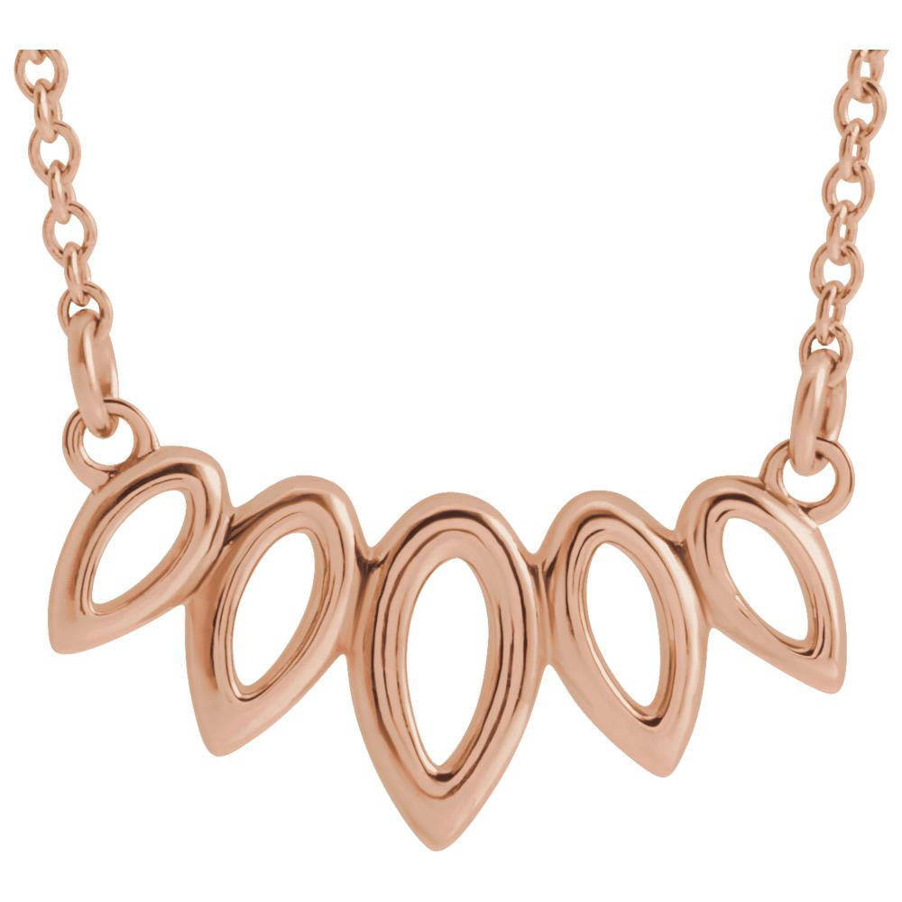 14k Yellow, White or Rose Gold 5 Leaf Bar Necklace, Inch