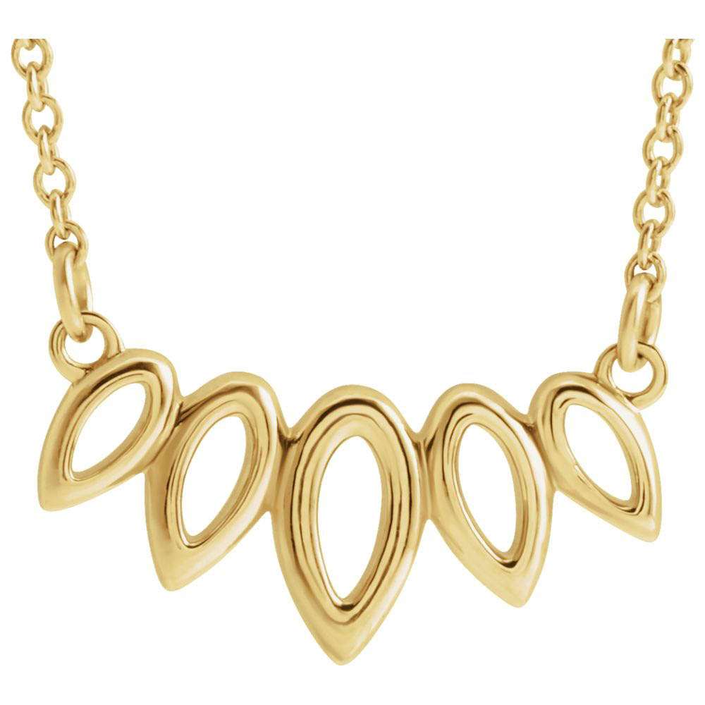 14k Yellow Gold 5 Leaf Bar Adjustable Necklace, Inch