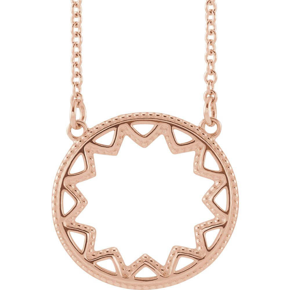 14k Yellow, White or Rose Gold 15mm Milgrain Sun Necklace, Inch