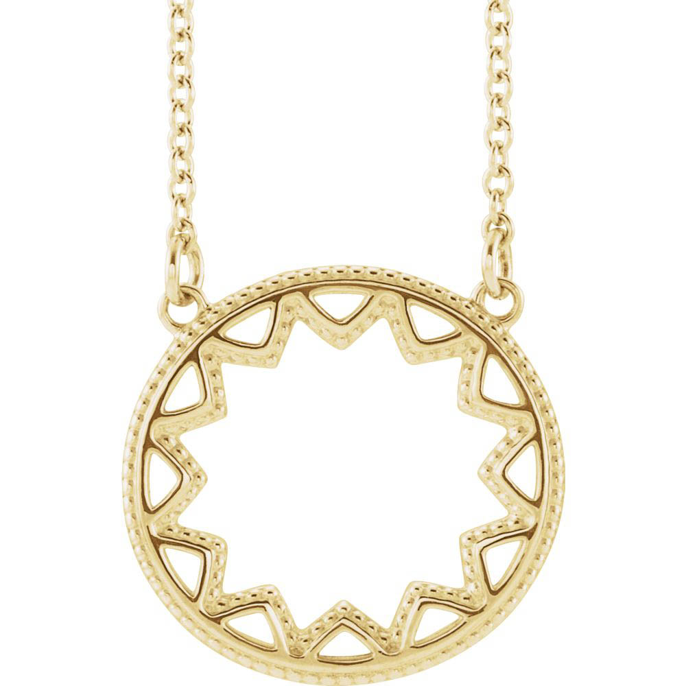 14k Yellow Gold 15mm Milgrain Sun Adjustable Necklace, Inch