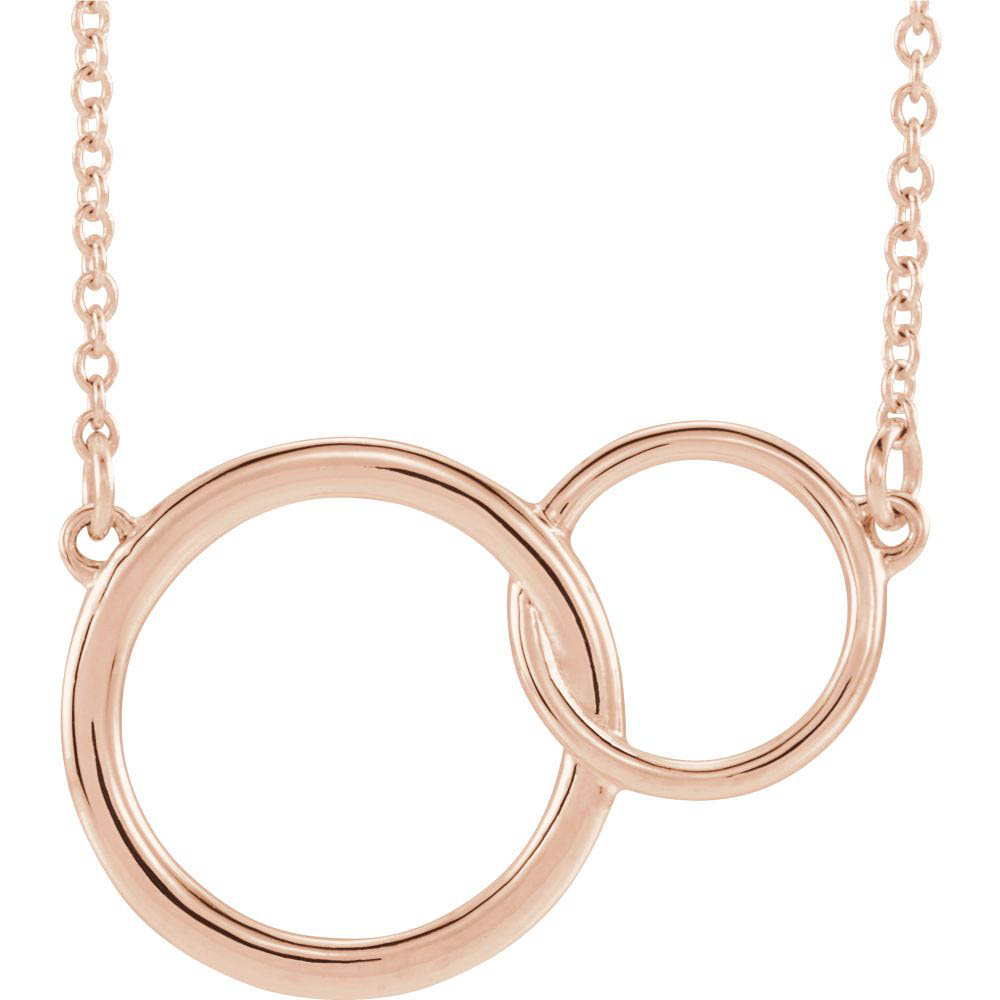 14k White, Yellow or Rose Gold Double Circle Necklace, Inch