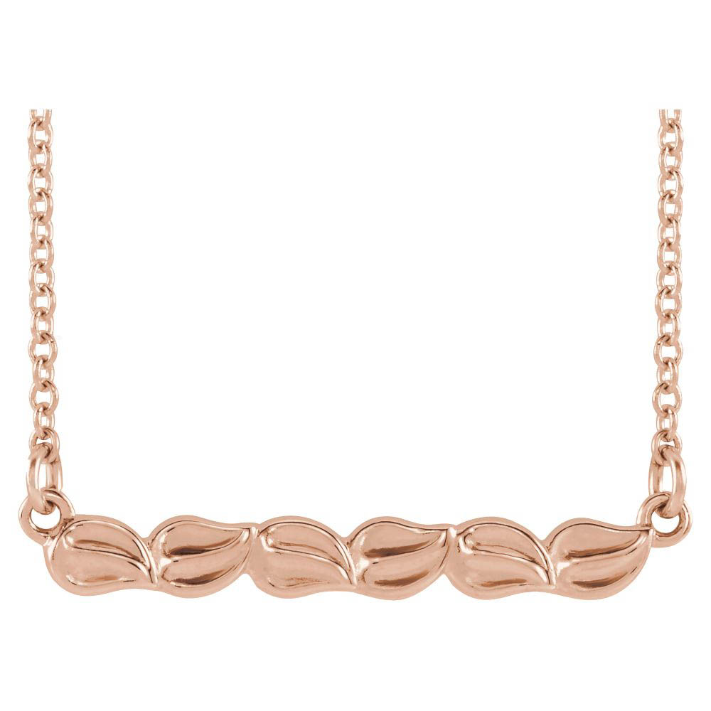 14k Yellow, White or Rose Gold Leaf Bar Necklace, Inch