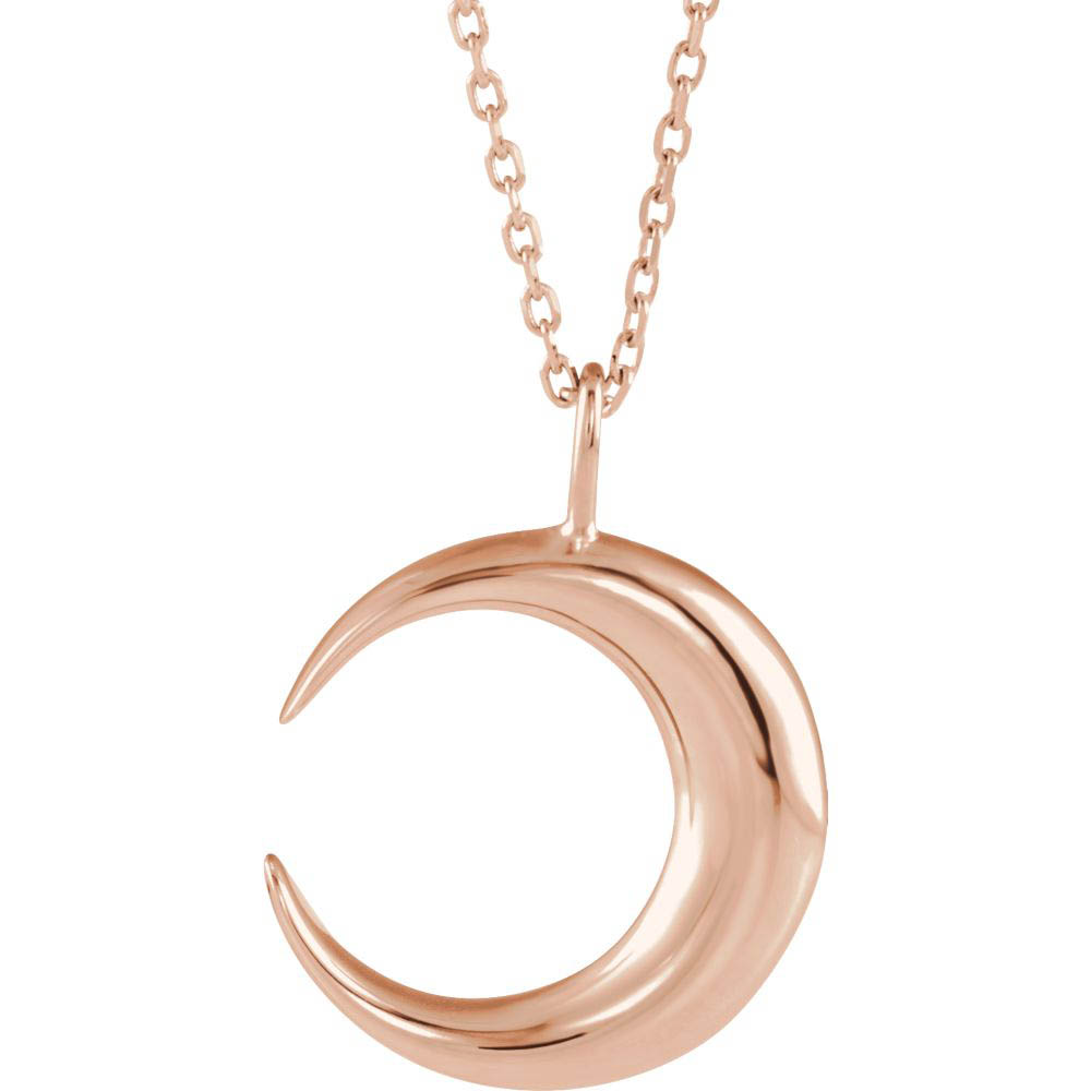 14k Yellow, White or Rose Gold Crescent Moon Necklace, Inch
