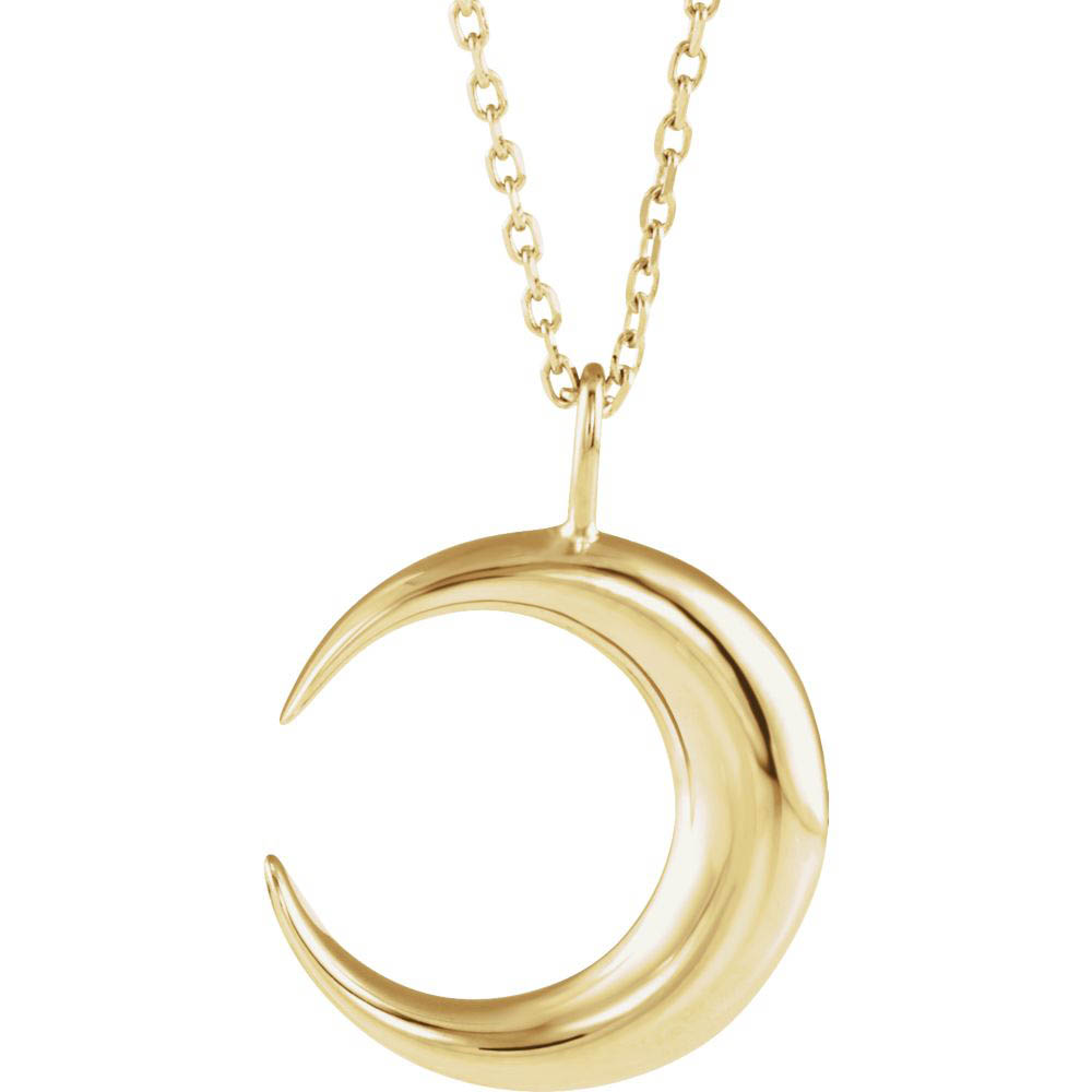 14k Yellow Gold Crescent Moon Necklace, Inch
