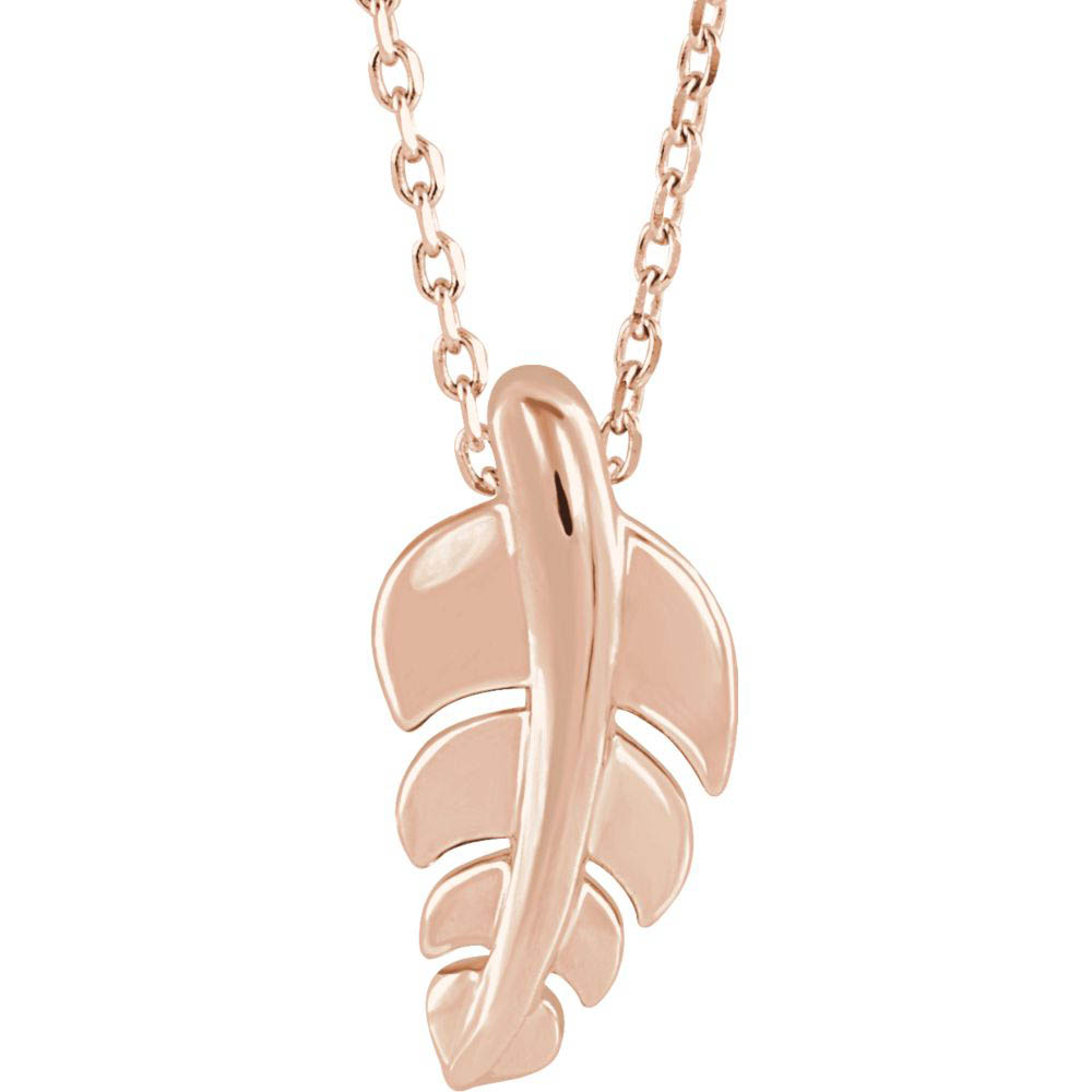 14k White, Rose or Yellow Gold Small Vertical Leaf Necklace, In