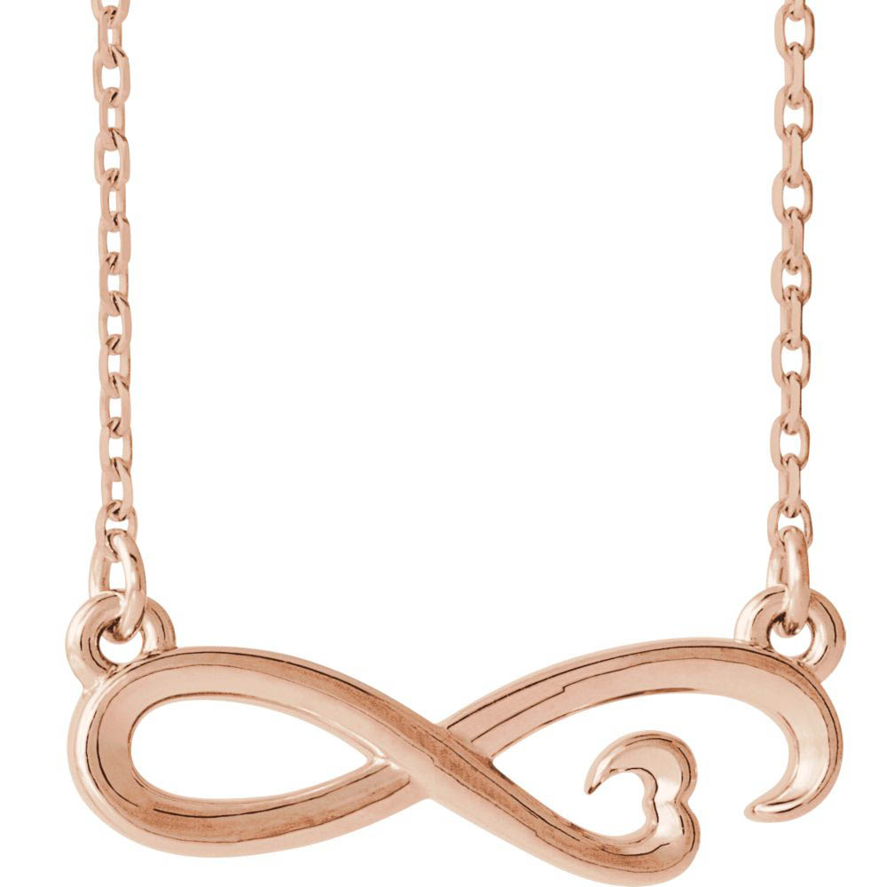 14k White, Yellow or Rose Gold Infinity Heart Necklace, Inch
