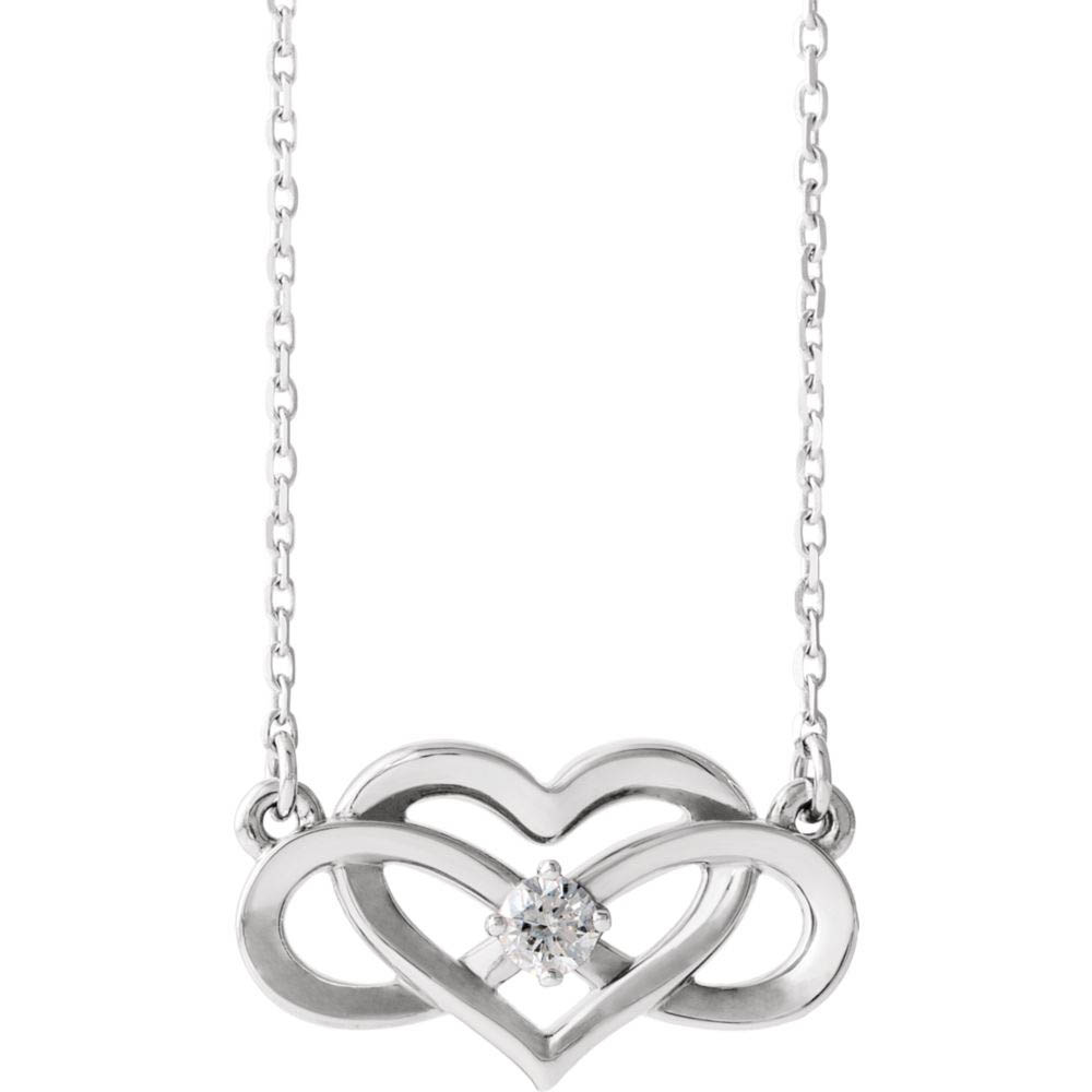 14k White Gold 1/10 CT Diamond Infinity Heart Necklace, Inch