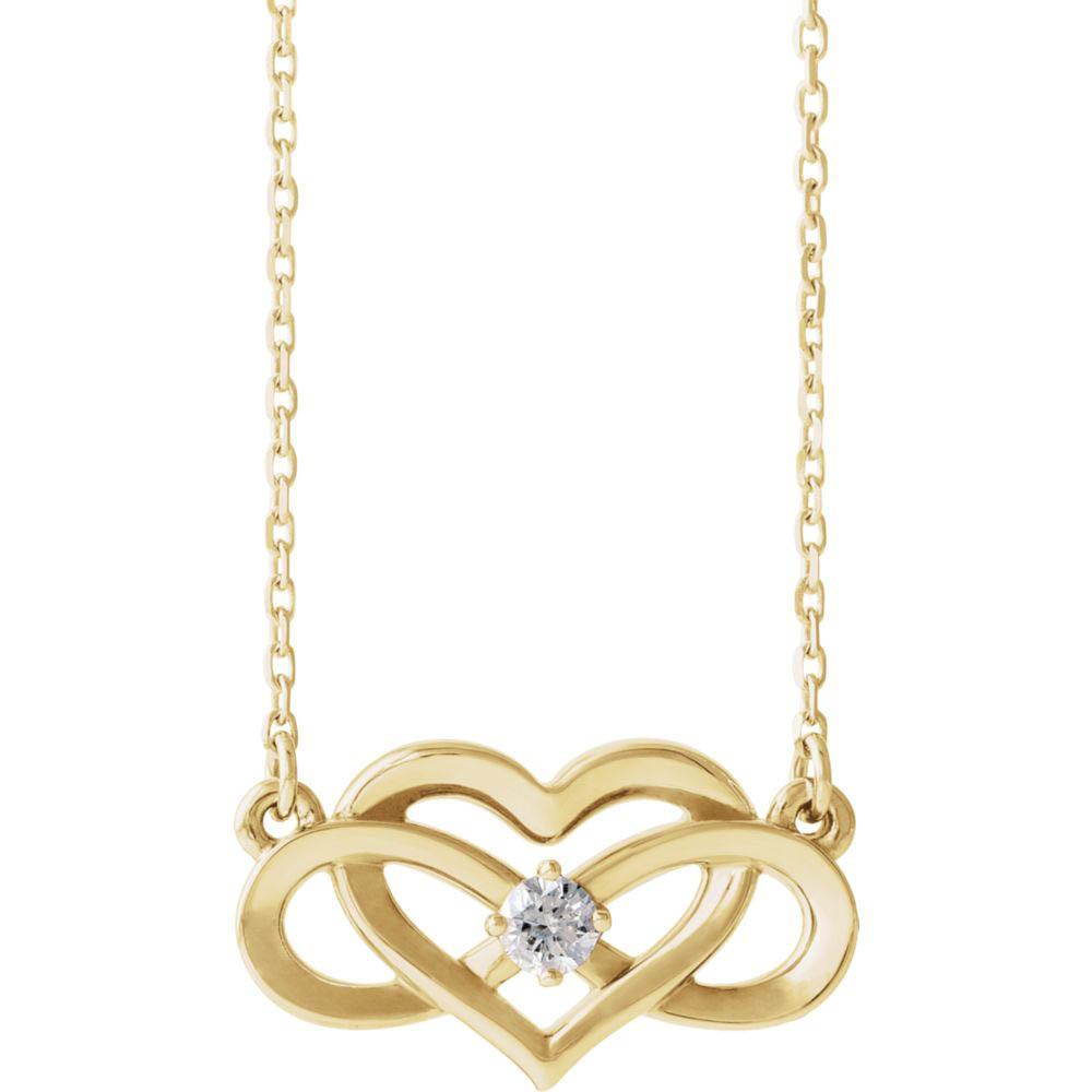 14k Yellow Gold 1/10 CT Diamond Infinity Heart Necklace, Inch