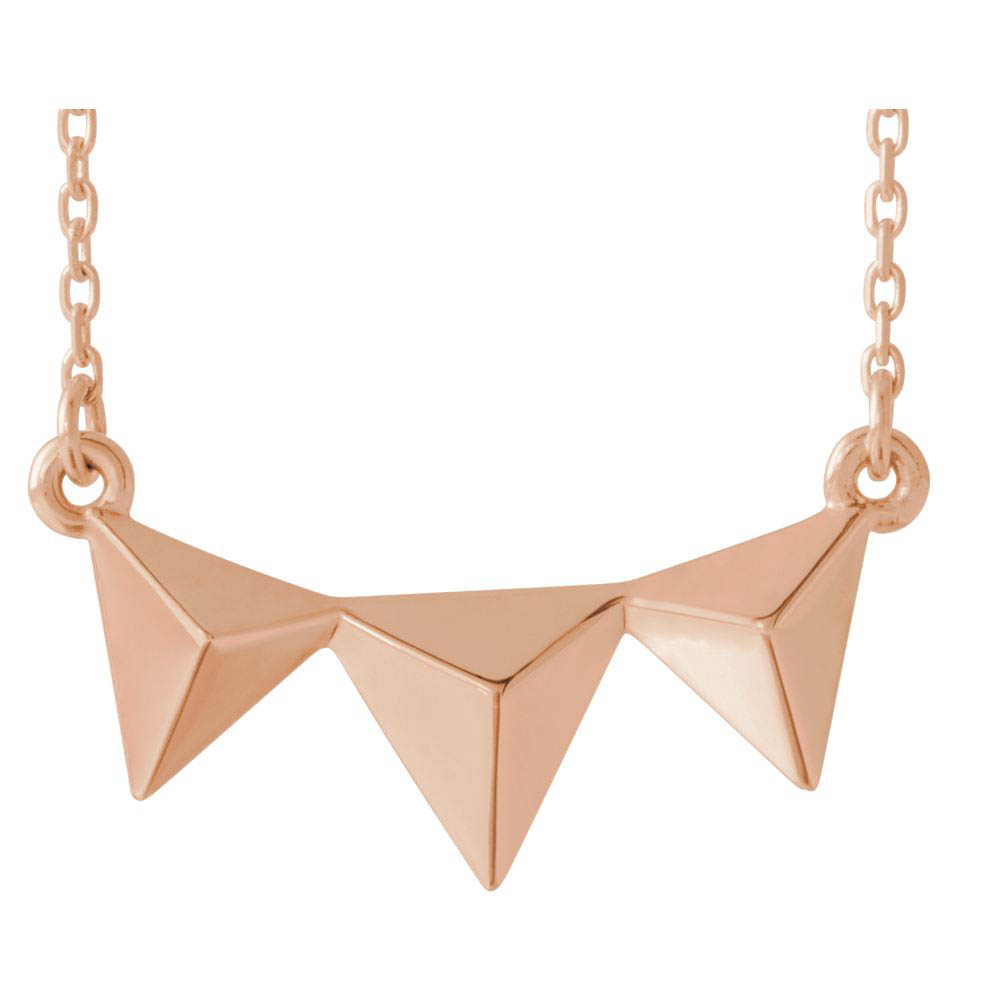 14k White, Yellow or Rose Gold Small Pyramid Bar Necklace, Inch