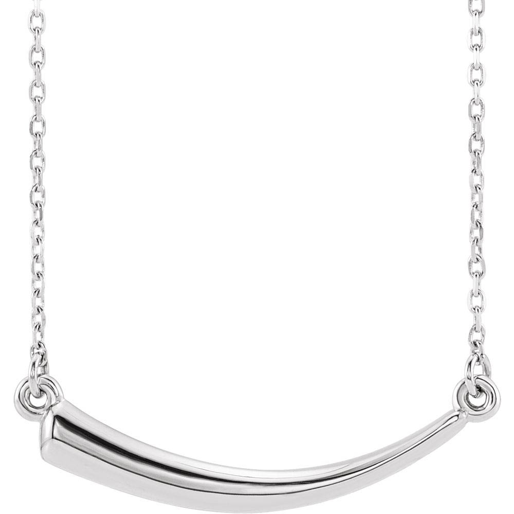 14k White Gold Horizontal 2D Italian Horn Necklace, Inch