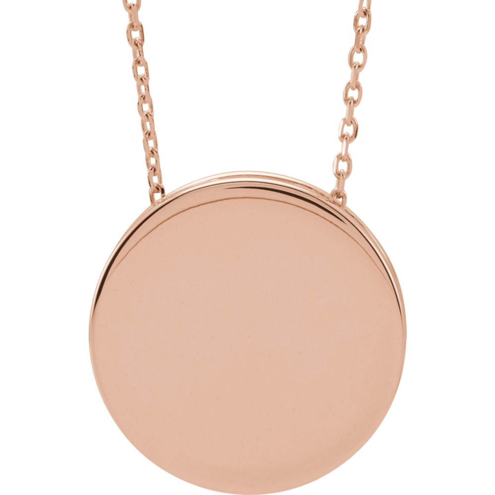 14k White, Yellow or Rose Gold 17mm Scroll Disc Necklace, Inch