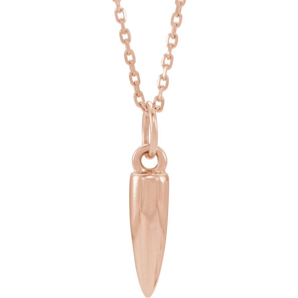 14k Yellow, White or Rose Gold 3D Small Bullet Necklace, Inch