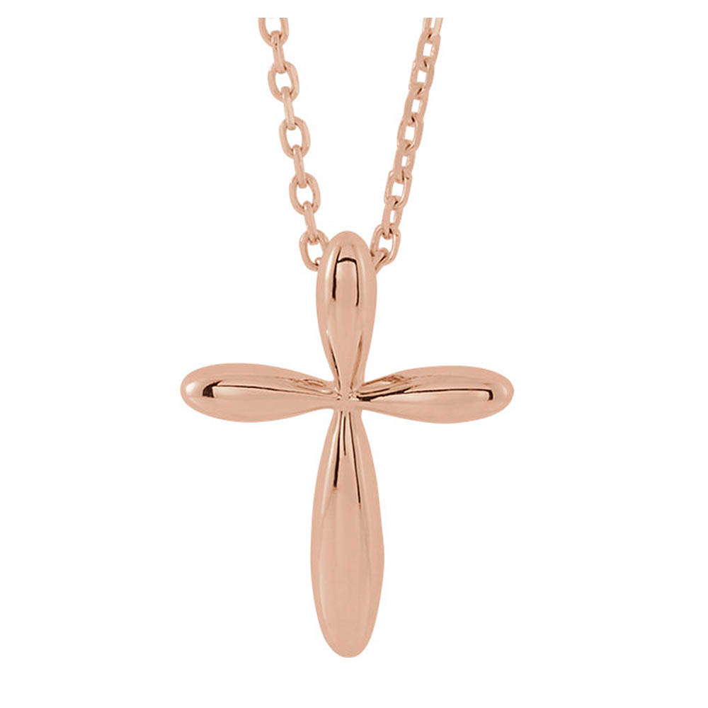 14k Yellow, White or Rose Gold Rounded Cross Necklace, Inch