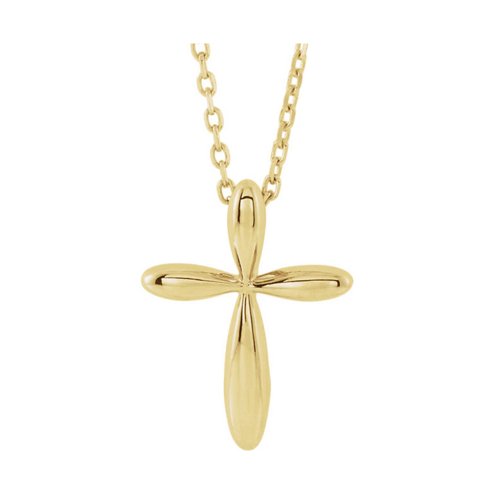 14k Yellow Gold Rounded Cross Necklace, Inch