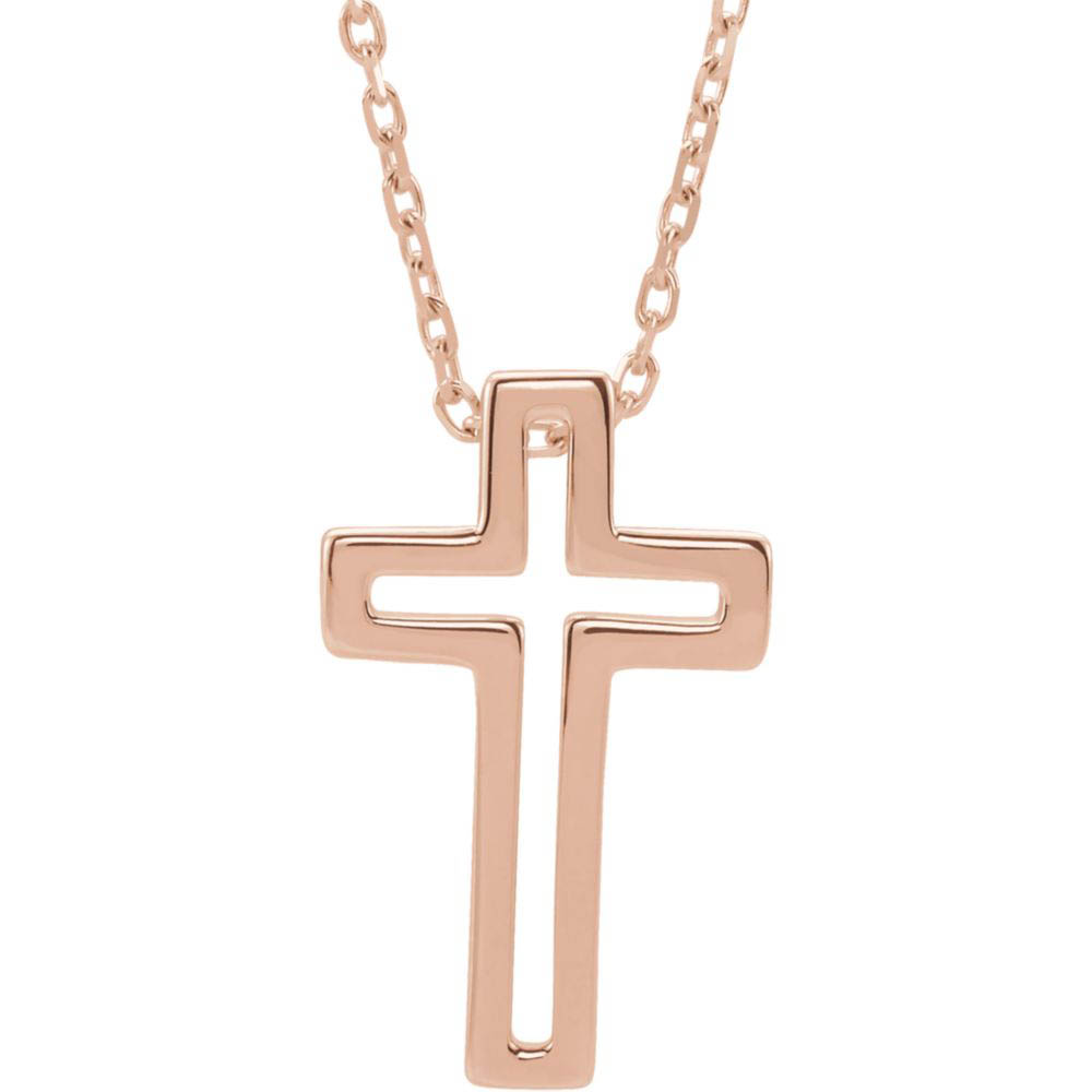 14k Yellow, White or Rose Gold Small Voided Cross Necklace, Inch