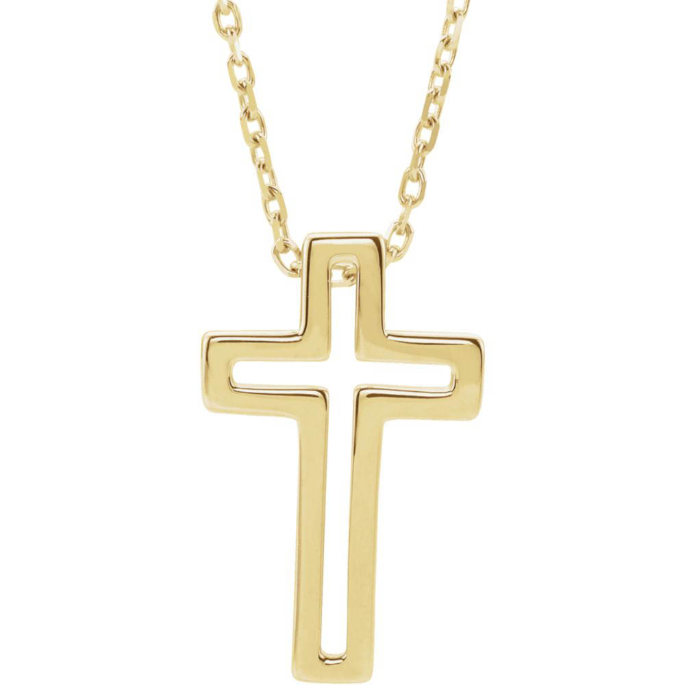 14k Yellow Gold Small Voided Cross Necklace, Inch