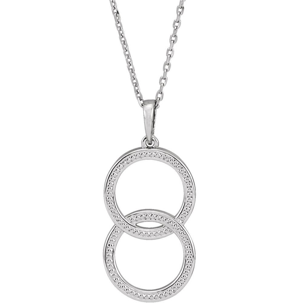 14k White or Yellow Gold Double Milgrain Circle Necklace Inch