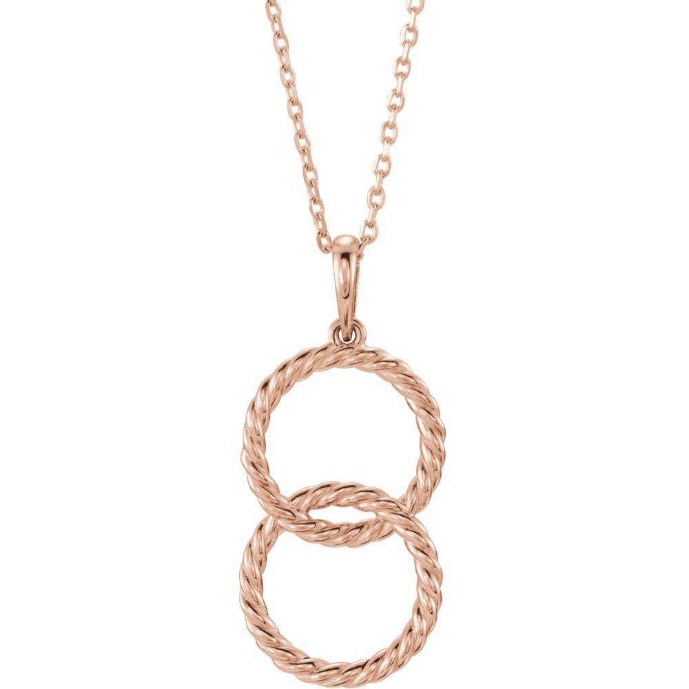 14k Yellow, White or Rose Gold Double Rope Circle Necklace, Inch