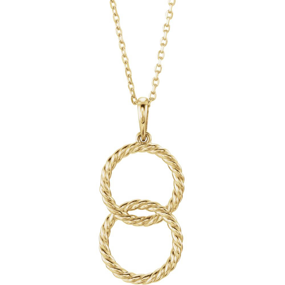 14k Yellow Gold Double Vertical Rope Circle Necklace, Inch
