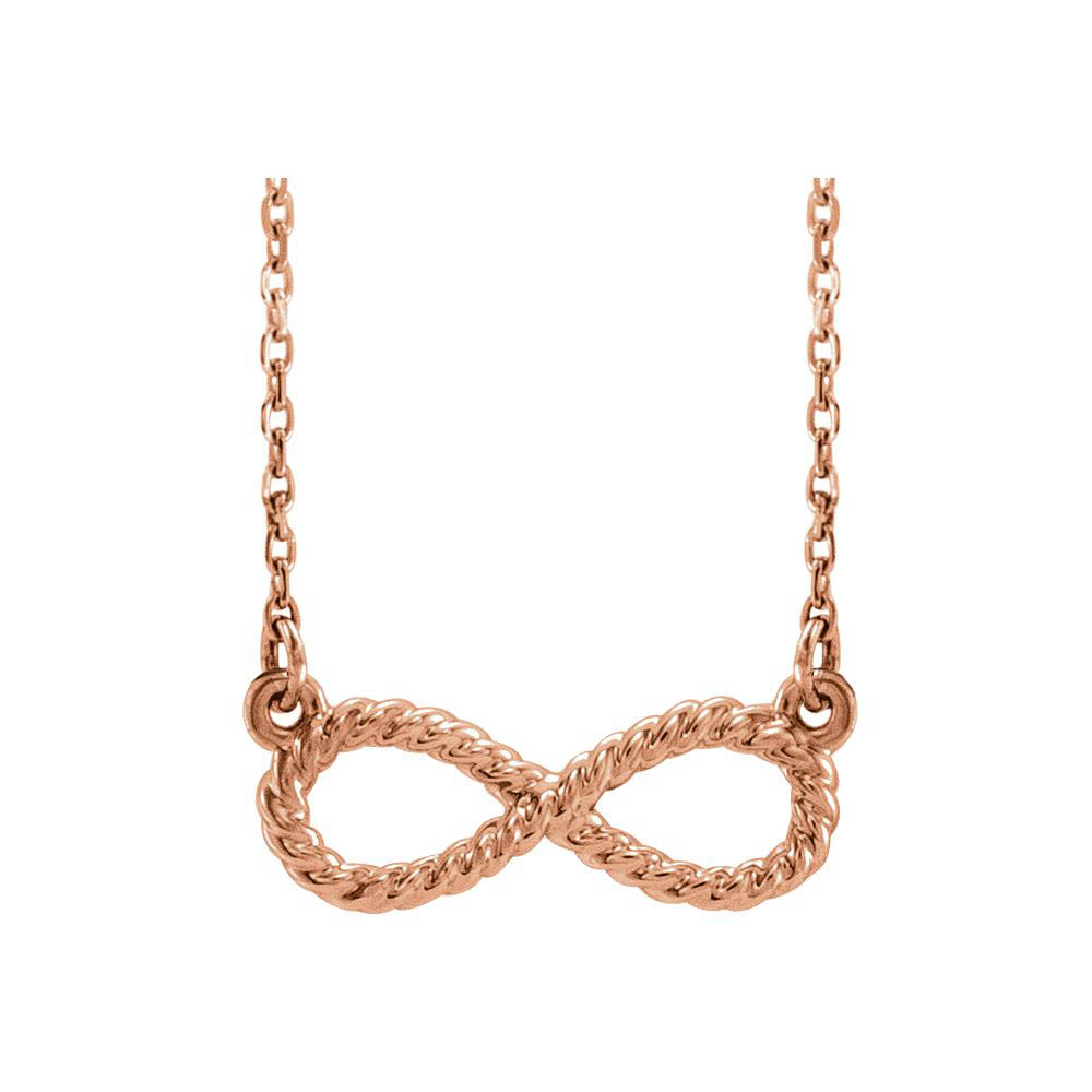 14k Yellow, White or Rose Gold Small Rope Infinity Necklace Inch