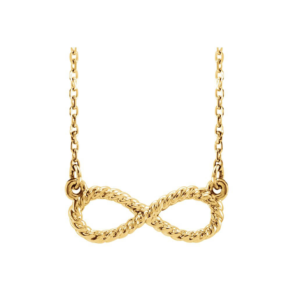 14k Yellow Gold Small Rope Textured Infinity Necklace, Inch