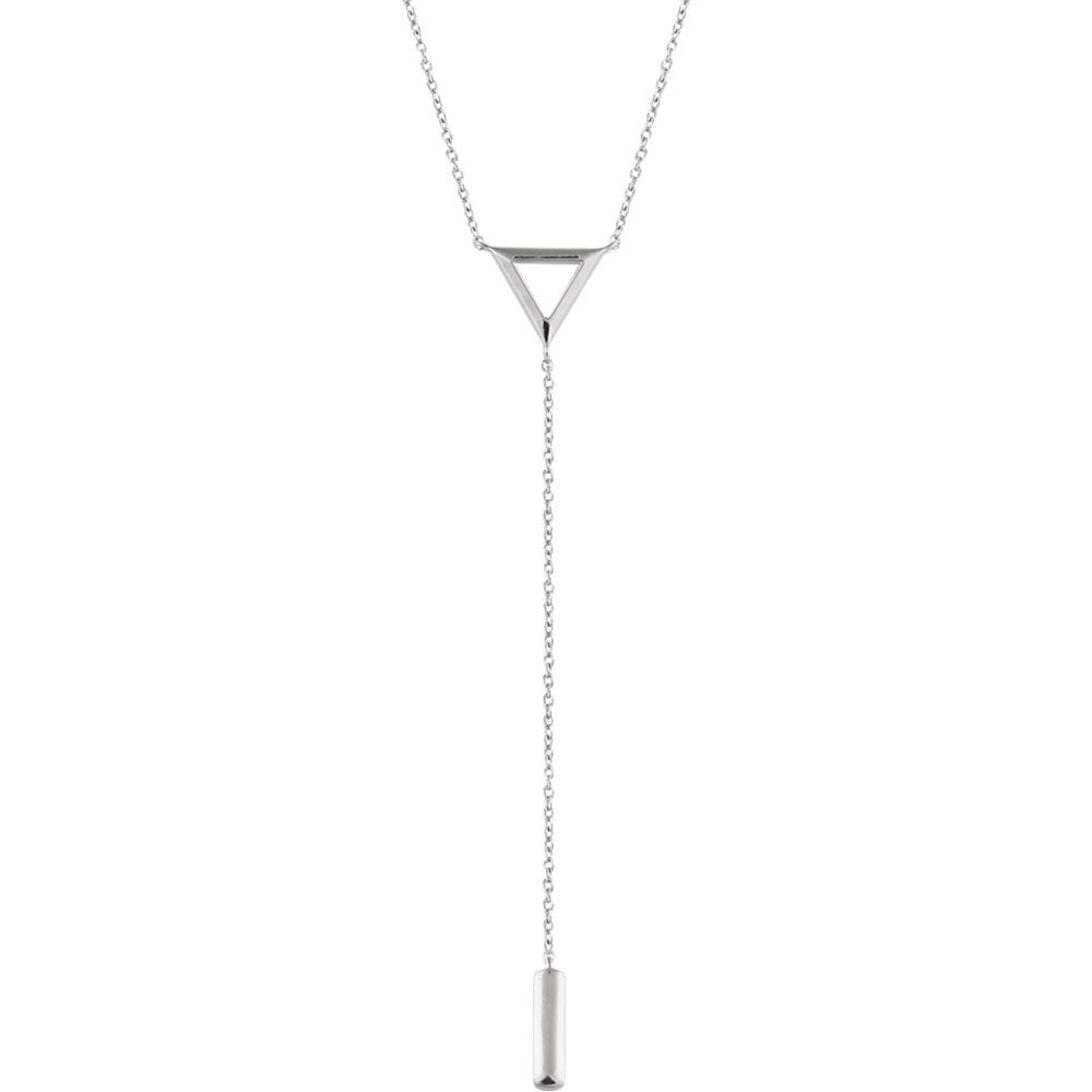 14k White Gold Triangle and Bar Y-Drop Necklace, Inch