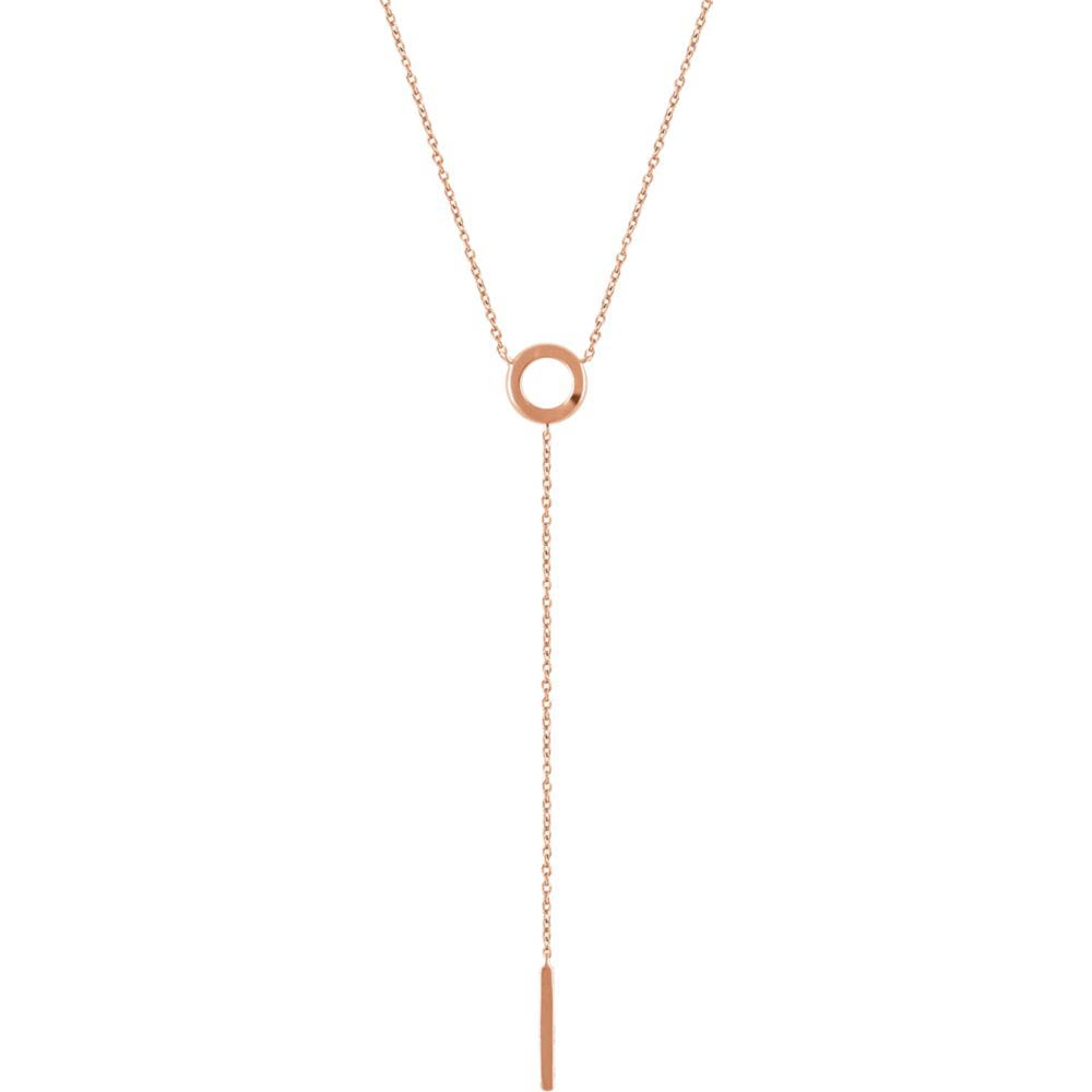 14k Yellow, White or Rose Gold Circle & Bar Y-Drop Necklace, In