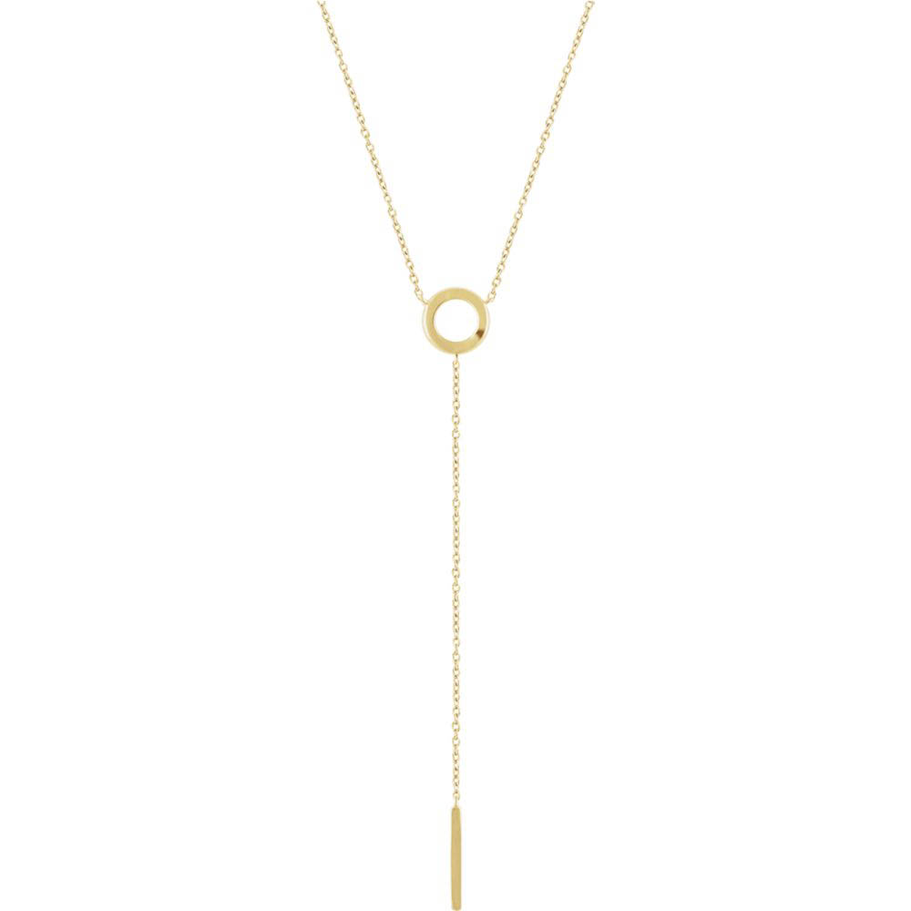 14k Yellow Gold Circle and Bar Y-Drop Necklace, Inch