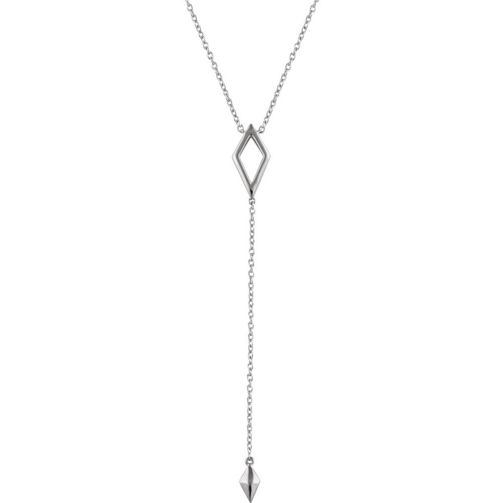 14k White Gold Rhombus Y-Drop Necklace, Inch