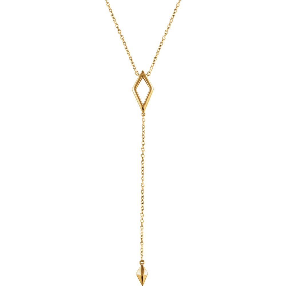 14k Yellow Gold Rhombus Y-Drop Necklace, Inch