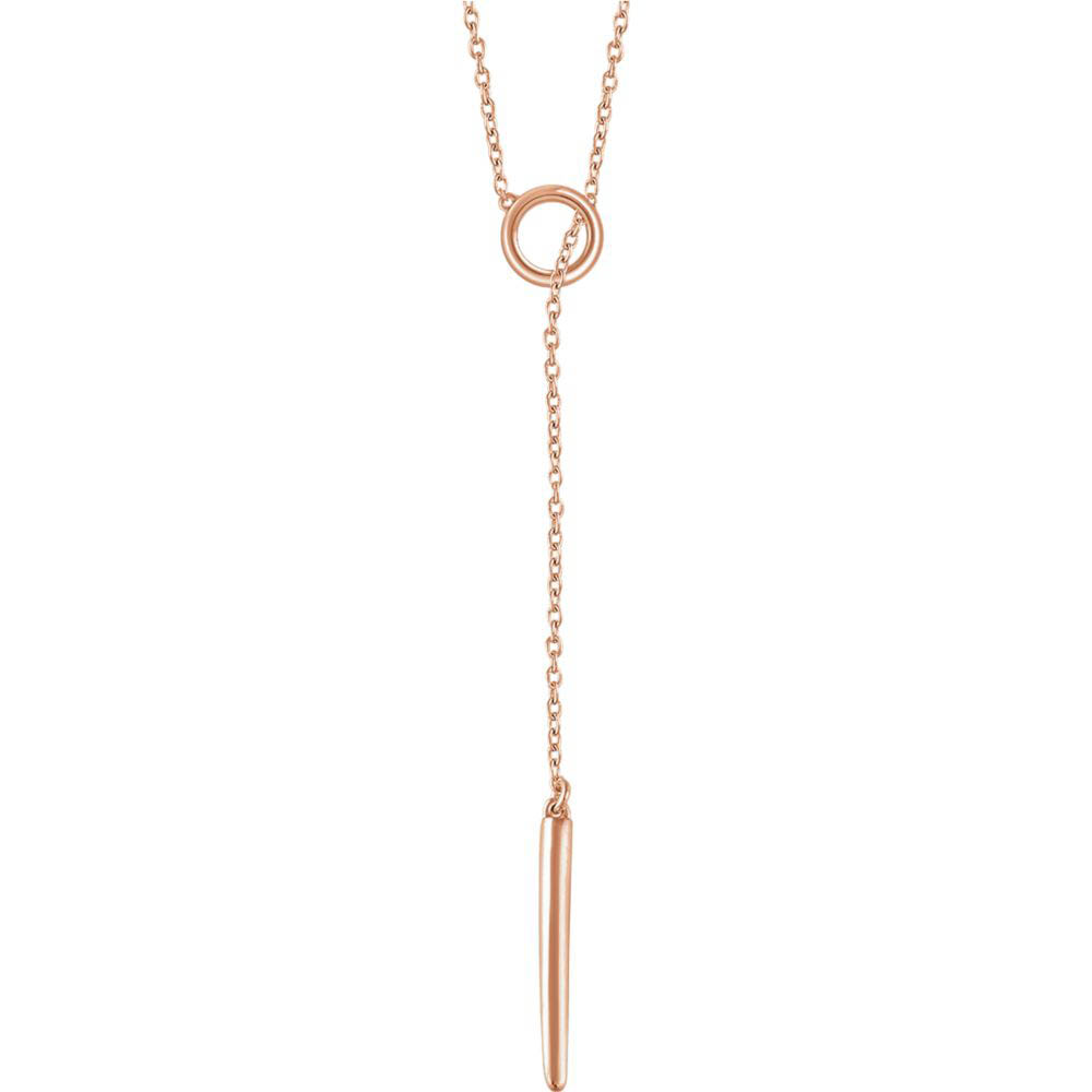 14k Yellow, White or Rose Gold Circle & Bar Lariat Necklace, In