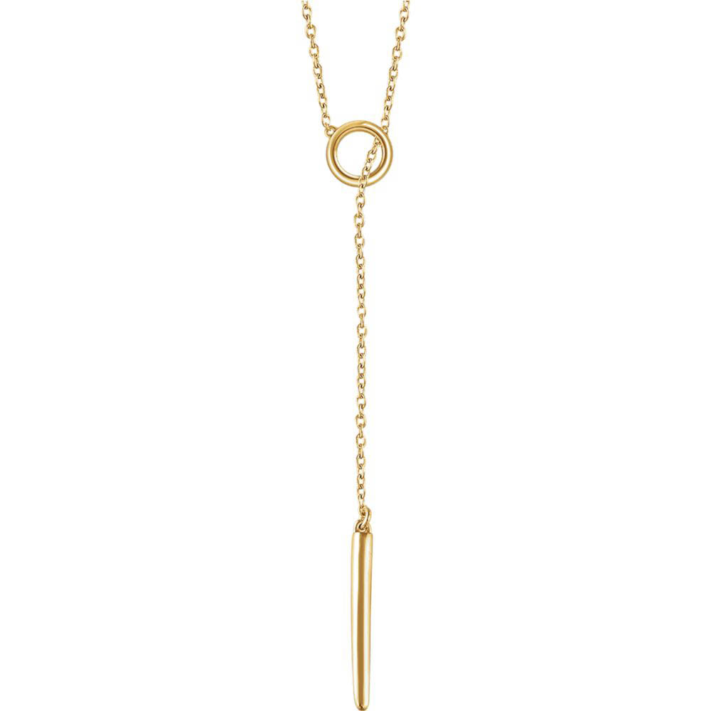 14k Yellow Gold Circle and Bar Lariat Necklace, Inch