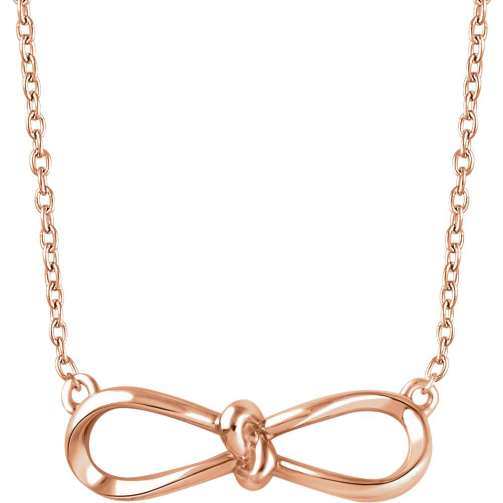 14k Yellow, White or Rose Gold Infinity Bow Necklace, Inch