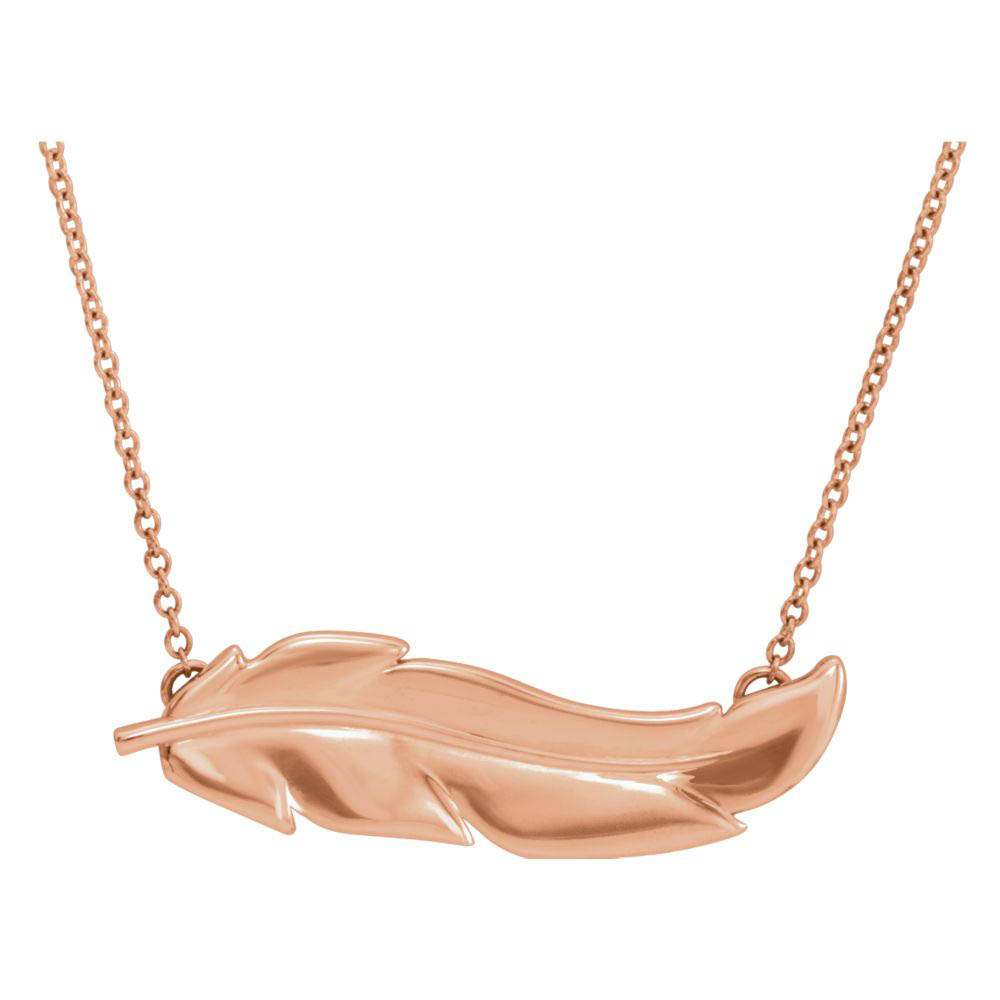 14k White, Yellow or Rose Gold Feather Bar Necklace, Inch
