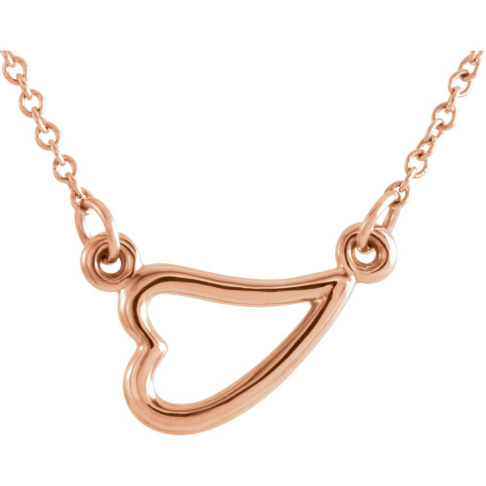 14k Yellow, White or Rose Gold Small Sideways Heart Necklace