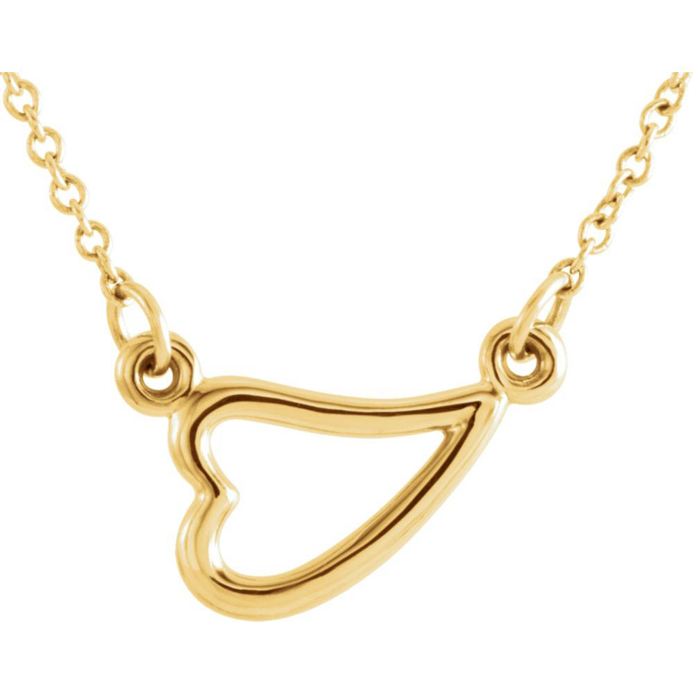 14k Yellow Gold Small Sideways Heart Necklace, Inch