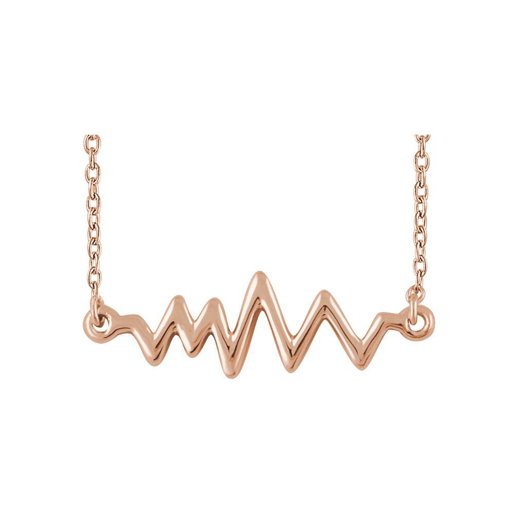 14k Yellow, White or Rose Gold Heartbeat Bar Necklace, Inch