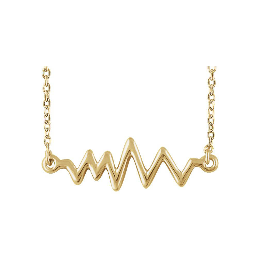 14k Yellow Gold Heartbeat Bar Necklace, Inch