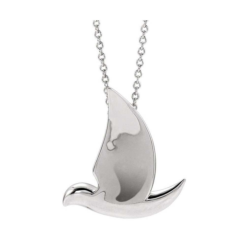 14k White Gold Polished Dove Necklace, Inch