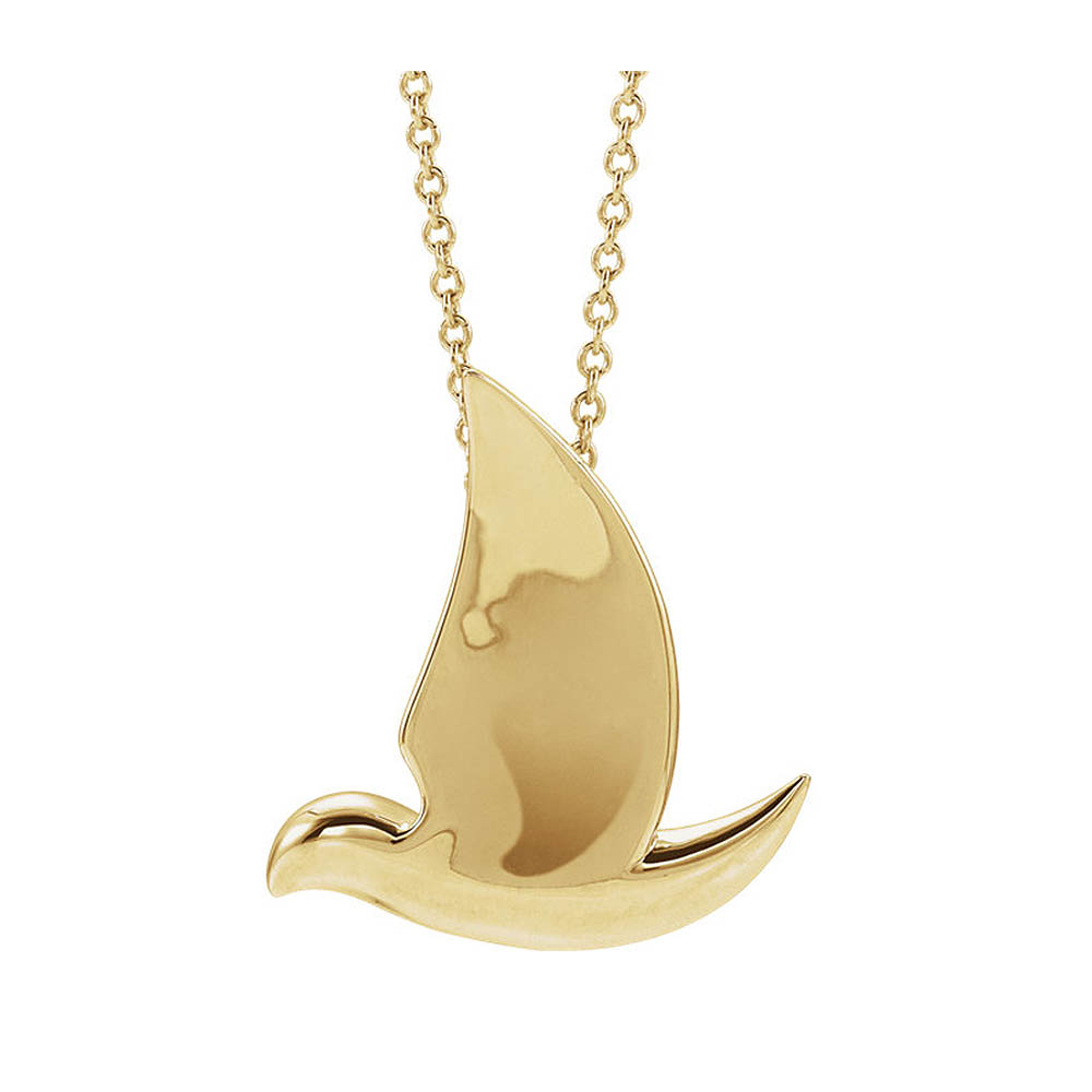 14k Yellow Gold Polished Dove Necklace, Inch