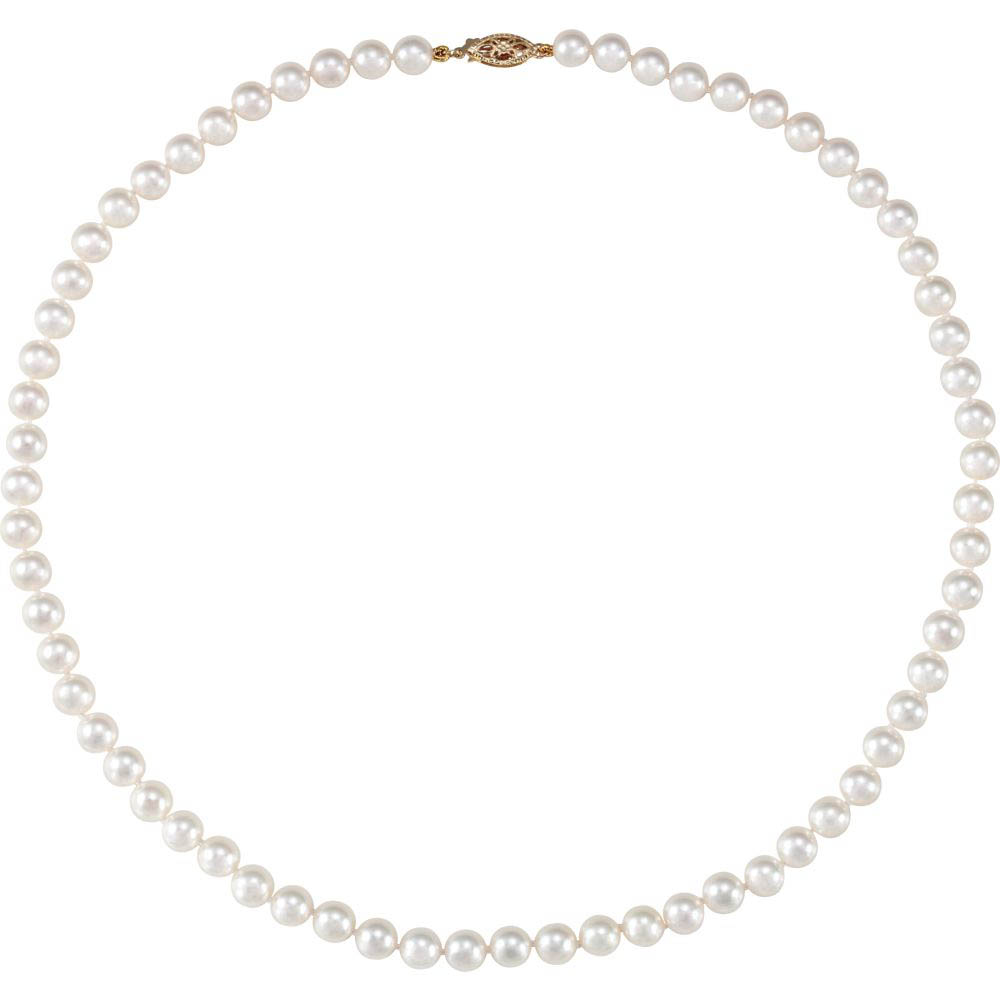 6.0-6.5mm White Akoya Cultured Pearl &amp; 14k Yellow Gold Necklace (A)