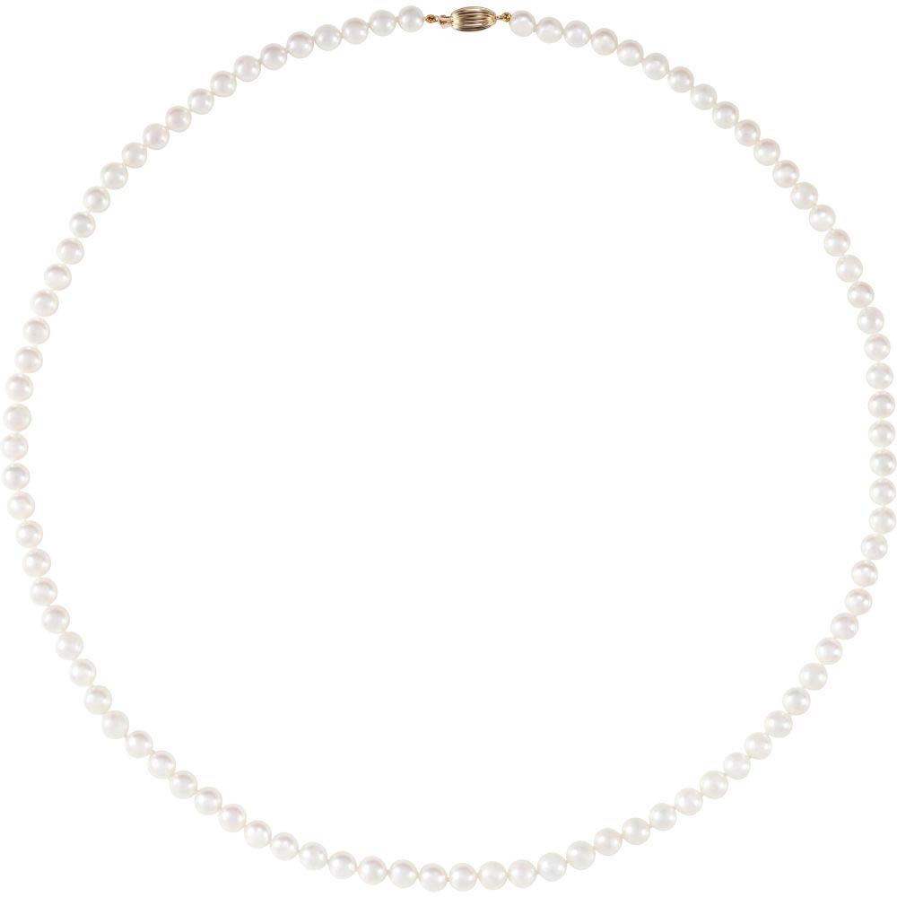 6.0-6.5mm White Akoya Cultured Pearl &amp; 14k Yellow Gold Necklace, 24 In