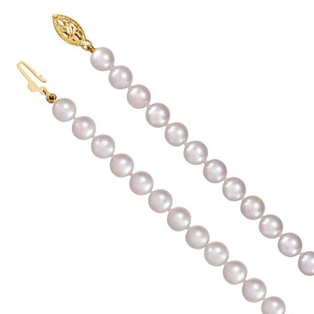 6-6.5mm Akoya Cultured White Pearl & 14k Yellow Gold Necklace (AA)