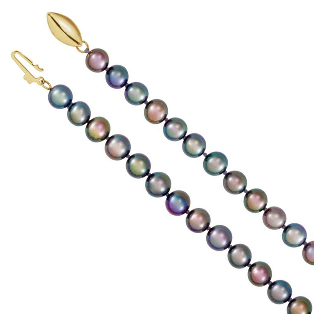 5.5-6.0mm, Black FW Cultured Pearl &amp; 14k Yellow Gold Necklace, 16 Inch