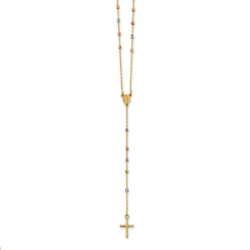 14k Tri-Color Gold Slip-On Miraculous & Cross Rosary Necklace